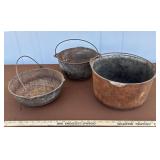 (3) Cast Iron Dutch Oven Pots Each Old w/Handles