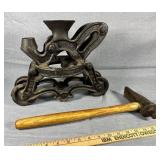 (2) Early Barn Tools Pulley Type & Unusual Hammer