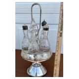 Victorian Cruet Set w/Silverplate Holder Exc