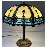 Vintage Slag-Glass Table Lamp Ornate Shade