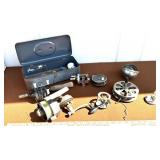 Early Fishing Reels w/Tackle box Some Complete