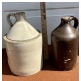 (2) Stoneware Jugs 1 Signed Each in Nice