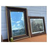 (2) Large Vintage Mirror w/Early Litho Picture