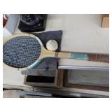 Vintage tennis racket, ball