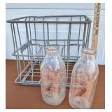 Vintage Milk Bottles w/Heavy Crate Unusual Dairy