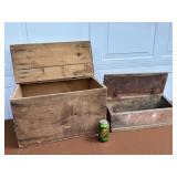 (2) Wood Barn Feed Boxes One w/Early Red Paint