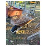WHEEL BARROW, SAW HORSES