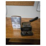 LARGE LIGHTER AND VINTAGE GLASSES