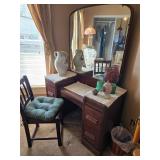 ANTIQUE VANITY DRESSER WITH CHAIR
