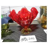 AMBERINA ART FOOTED GLASS VASE