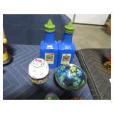 OIL & VINEGAR BOTTLES, GLASS EGGS.