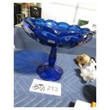 COBALT BLUE ART GLASS COMPOTE