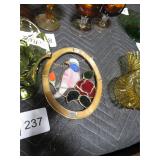 FENTON GREEN FERN COMPOTE & STAINED GLASS