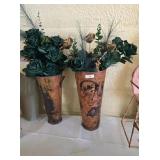 2 Metal Vases with Florals