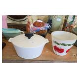 Vintage White Covered Pot and Apple Decorated Cera