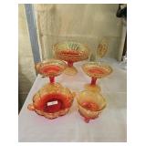 Five Vintage Iridescent Orange Carnival glass