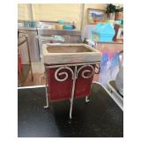 Red & White Planter w/ Stand