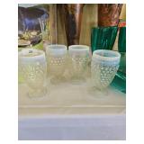 Set of 4 Opal Hobnail Footed Glasses