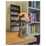 Western Saddle Base Table Lamp with Bucking Horse
