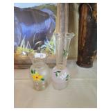 Pair of Hand-Painted Glass Floral Vases