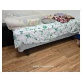 DRESSER, NIGHT STAND,BED, SWEATERS, HAMPER, QUILT