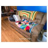 SOFA WITH DUAL RECLINERS,  (DAMAGE ON LOWER...
