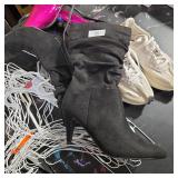 Black Heeled Boots and New Balance Sneakers Lot