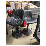 Set of Two Black Diamond-Tufted Swivel Bar Stools