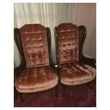Pair of Vintage Tufted Rose Velvet Wingback Chairs
