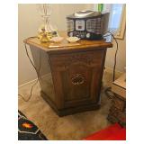 Hexagonal Wooden End Table with Ornate Pull
