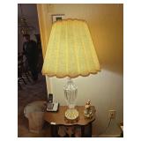 Vintage Cut Glass Table Lamp with Scalloped Shade