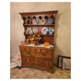 Wooden Hutch with Display Shelves and Drawers