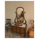 Antique Oak Dresser with Ornate Swivel Mirror