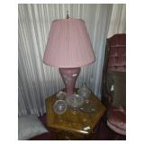 Vintage Pink Floral Table Lamp and Glassware Set