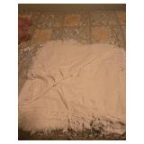 COTTON BEDSPREAD W/ FRINGE, DOMINOS, MAKE UP BAG