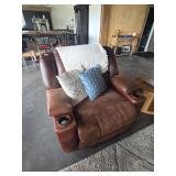 Brown Leather Recliner with Integrated Cup Holders