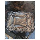 Ornate Rectangular Silver Plated Serving Tray