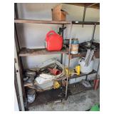 FUEL CAN, FUNNEL, BRACKETS, MISC. ITEMS
