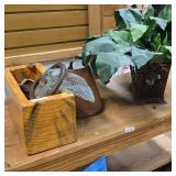 WOOD BOX W/ PLANT, LEATHER COVERED STIRRUP