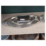 Fish-Shaped Serving Platter and Metal Flask Set