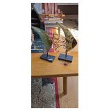 Pair of Decorative Metal Fish Sculptures on Stands