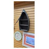 Rustic Wooden Boat Wall Shelf with Miniature Oar