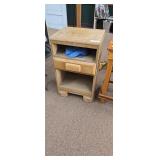 Natural Wood Nightstand with Drawer and Shelves