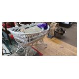 Vintage White Wicker Bassinet with Casters