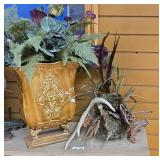 Decorative Golden-Brown Ceramic Urn Planter