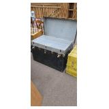 Vintage Black Storage Trunk with Interior Tray