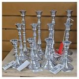 Set of 11 Polished Silver-Tone Candlesticks