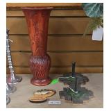 Tall Brown Floral Carved Vase