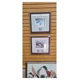 Set of Two Framed Duck Prints with Stamps