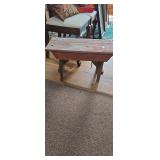 Rustic Wooden Farmhouse Bench with Red Apron